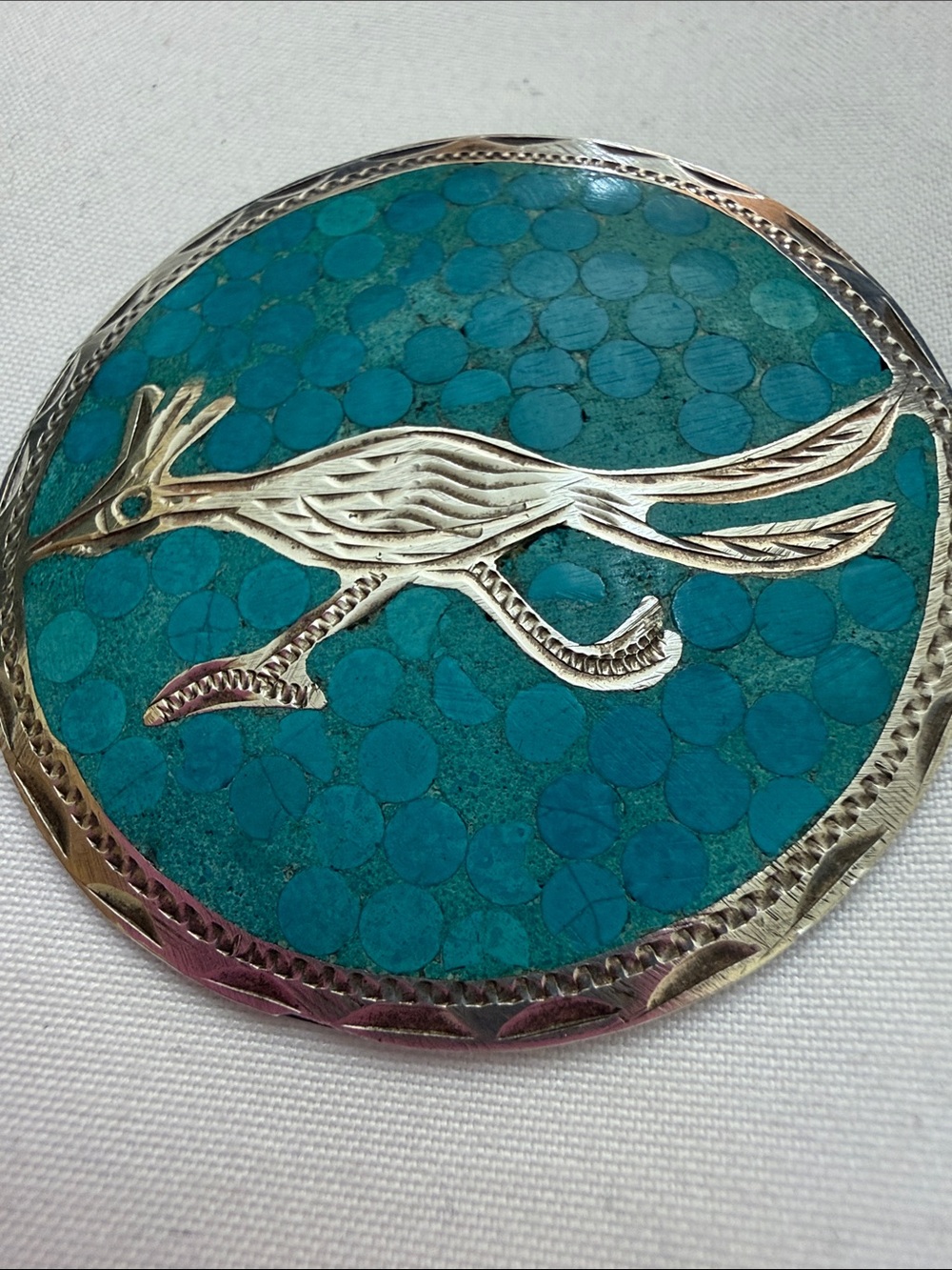 Turquoise Roadrunner Brooch with Silver Accents